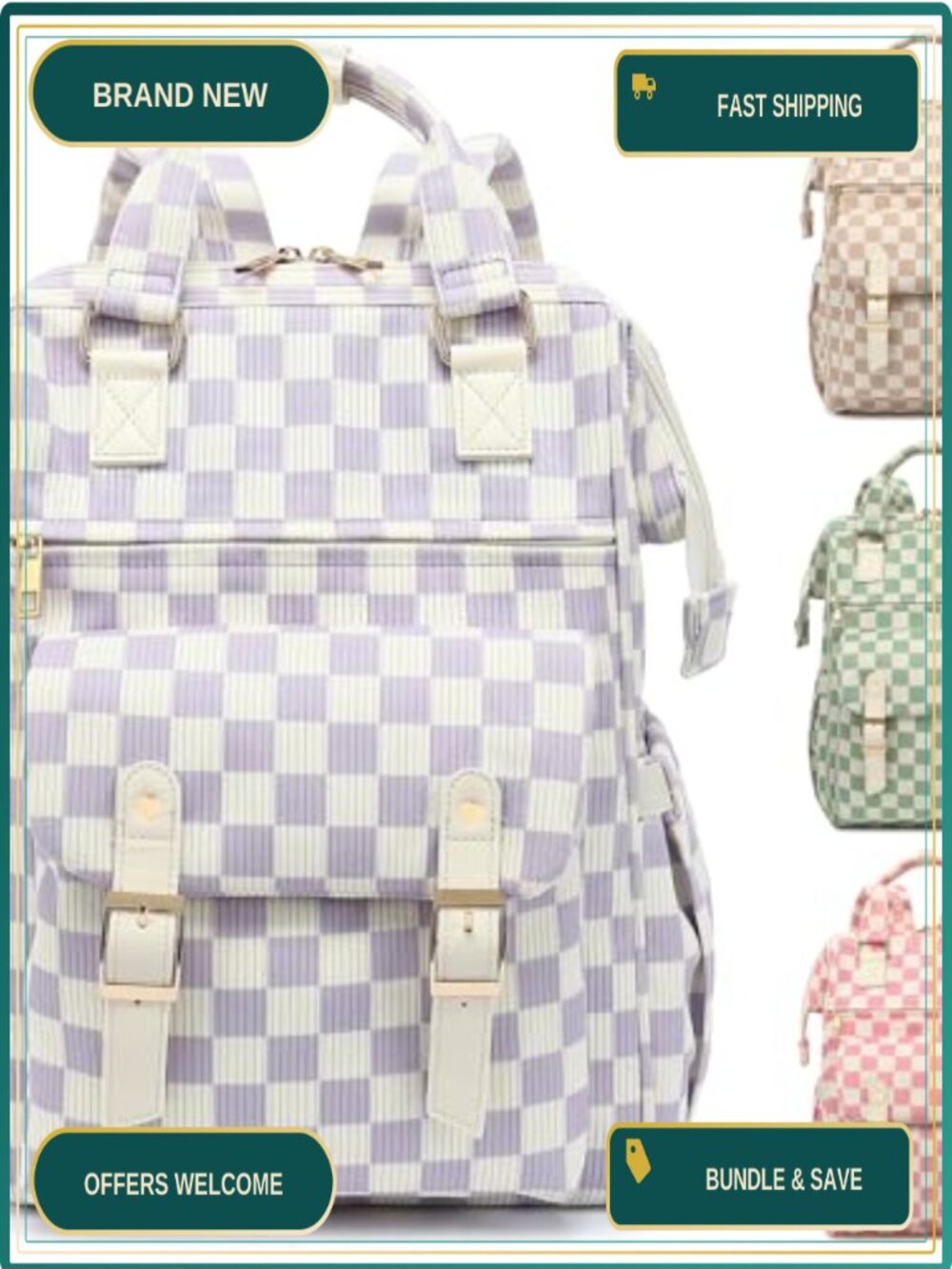Corduroy Laptop Backpack 15.6 Inch Women's Travel School Bookbag Work Backpack